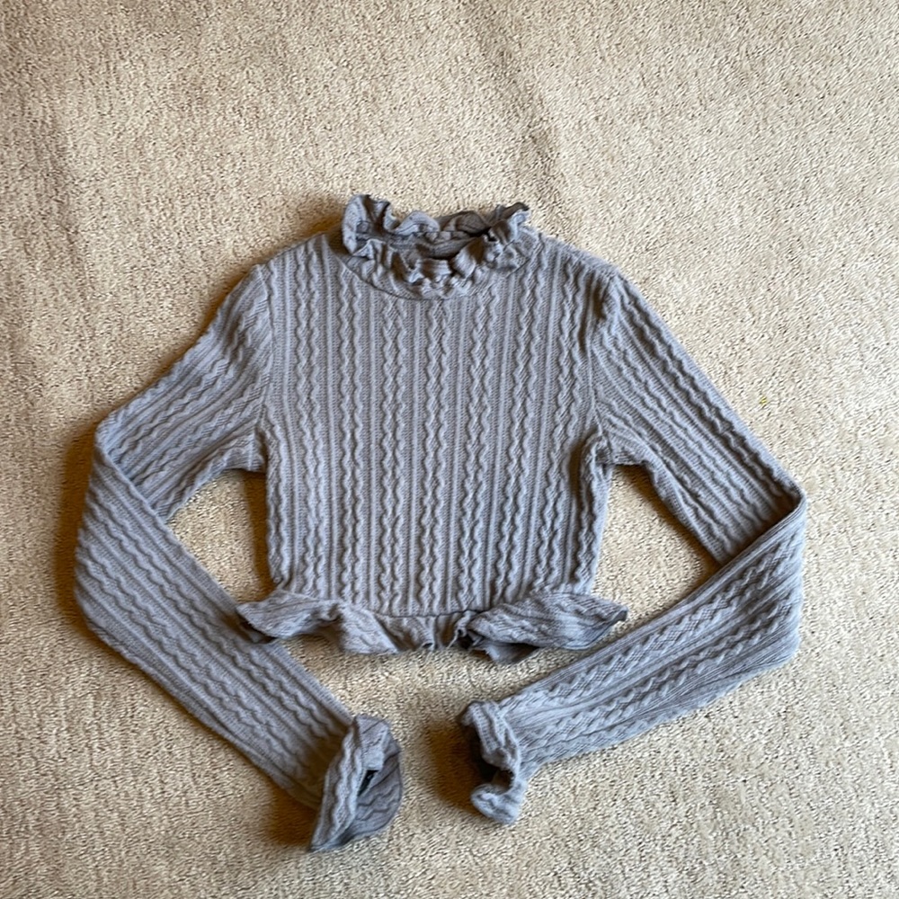 Cropped ruffle trim sweater